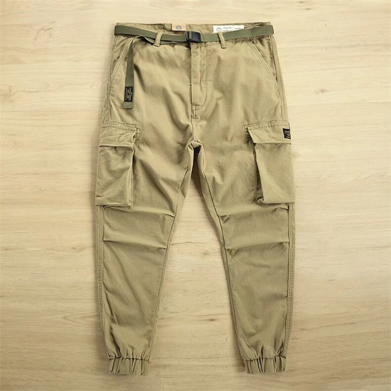 微弹水洗工装裤男宽松多口袋做旧束脚裤休闲小脚长裤MK323P52，男装工装外套，星座1013-5
