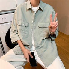 日系男士衬衣长袖2023秋款外套潮流简约七分袖衬衫X77P40，男装衬衫，星座1116-2