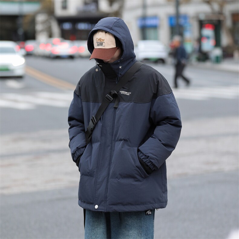 F107-P95 冬季新款潮牌休闲工装连帽棉衣外套拼接加厚保暖棉服男图片