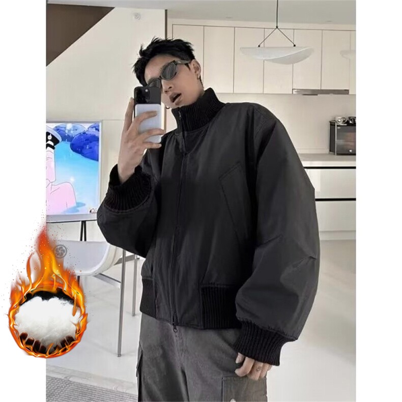 抖音得物美式潮休闲夹克春季立领纯色复古工装加厚棉服外套AMY02,男装夹克,电商A443