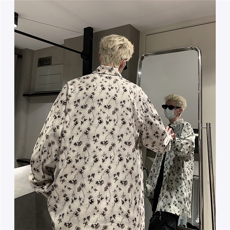 主推暗黑风秋季百搭长袖衬衫男潮流ins满印秋季衬衣外套P48,男装衬衫,电商C306-1