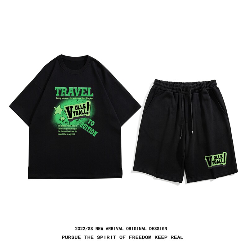 港风 2023夏季新品hiphop炸街休闲运动套装短袖短裤--TZ62P50控68图片