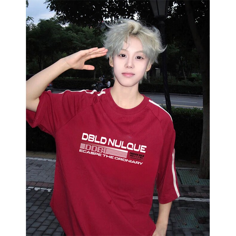 抖音得物高品质二开240克宽松纯棉美式潮牌三条杠织带短袖T恤，男装T恤，电商A486