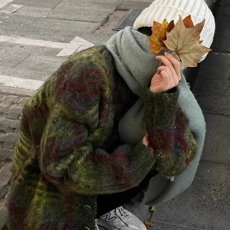 【有货】D5023-P58秋冬撞色氛围感针织衫男慵懒风开衫毛衣外套图片