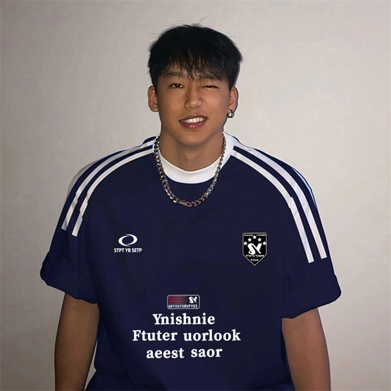 夏季美式高街重磅纯棉三条杠织带撞色男女短袖T恤ZD295-特P30图片