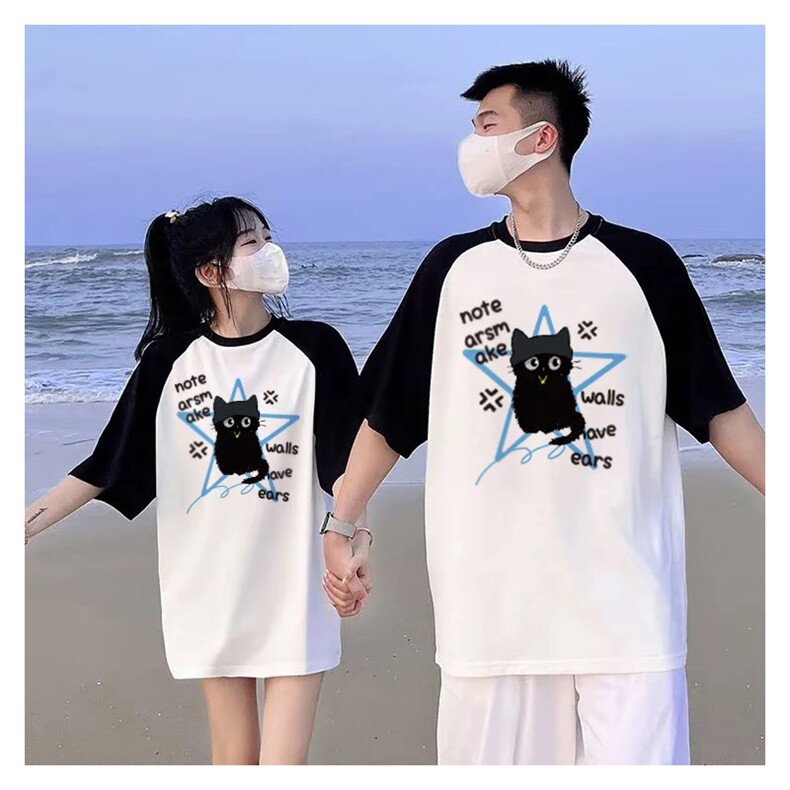 抖音得物供货240克宽松纯棉美式潮牌印花插肩袖拼接短袖T恤AT1518,男装T恤,电商A443