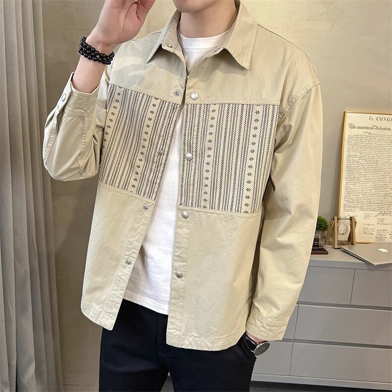 拼接衬衫男士2026春秋新款潮牌翻领痞帅休闲外套男秋装上衣服,男装衬衫,星座506A
