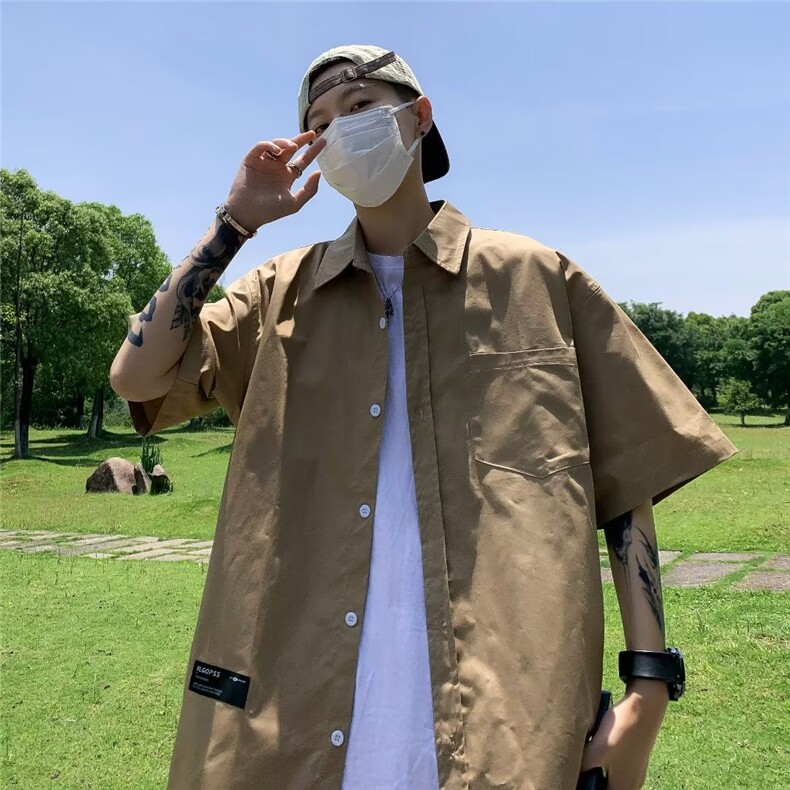 日系复古帅气衬衫男短袖夏季薄款青少年工装衬衣P32,男装衬衫,星座1116-2