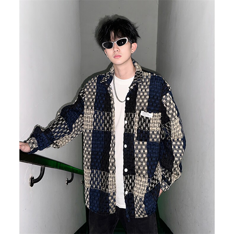 视频图-小香风外套男时尚潮流拼色编织格子上衣8893-P70,女装短外套,电商B380（原B361）