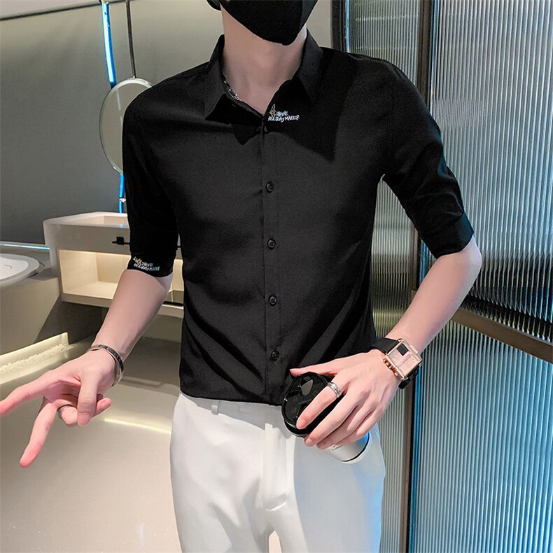 痞帅夏季男经典刺绣中袖衬衫男五分袖寸衣301A-1/CS361/P55,男装衬衫,星座301A-1