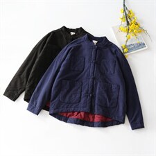 料盘扣衣，女装棉衣/棉服，蓝院