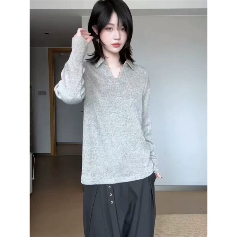 男生V领针织衫长袖polo衫男慵懒风休闲宽松百搭毛衣zzs138p55,男装Polo衫,电商D256A(原A064A)