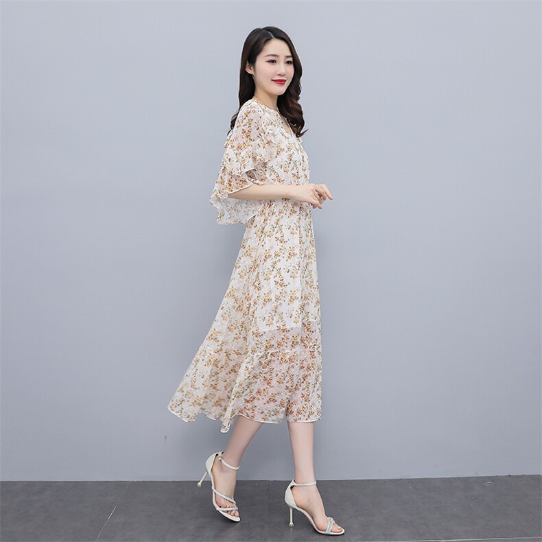 2022新款高端雪纺碎花连衣裙显瘦长裙收腰仙女装裙子,女装连衣裙,雅佳俏