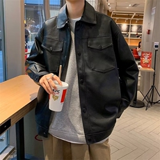 外套男秋季宽松工装皮夹克美式机车皮衣炸街男装高级感W3176-P60，男装皮衣，星座412