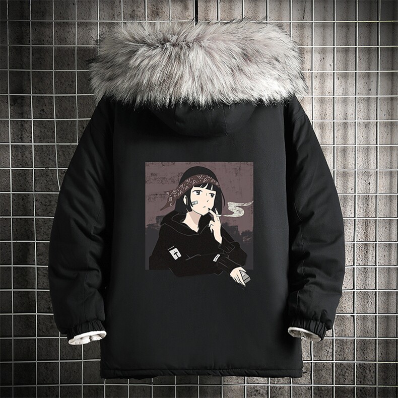 MM48122-P130 冬季大毛领棉衣男士大码加厚棉袄男棉服 网格图片