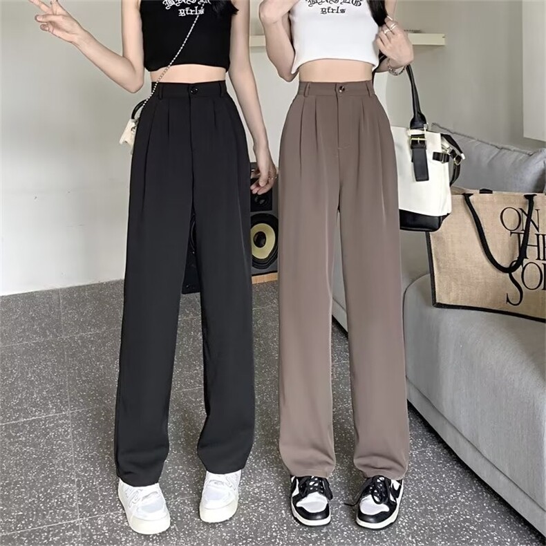灰色西装裤垂感高腰显瘦休闲直筒裤小个子阔腿裤女,女装休闲裤,中性港风女装