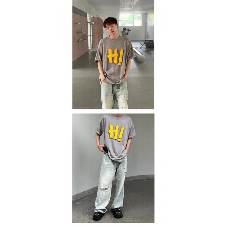 M442-P35立体塞棉hi字母短袖T恤男女纯棉宽松情侣上衣,男装T恤,星座617A-1（原B318A）