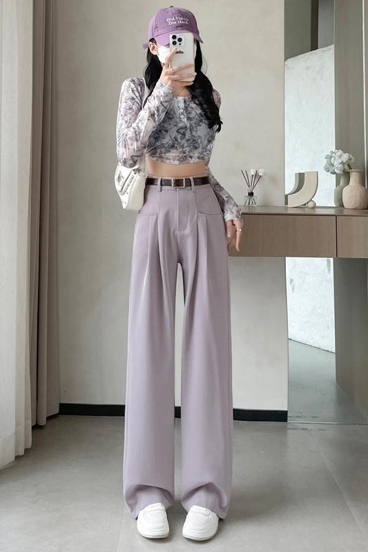 西装阔腿女2024春夏季宽松休闲高腰显瘦直筒裤垂坠感拖地裤,女装休闲裤,梦白服饰厂