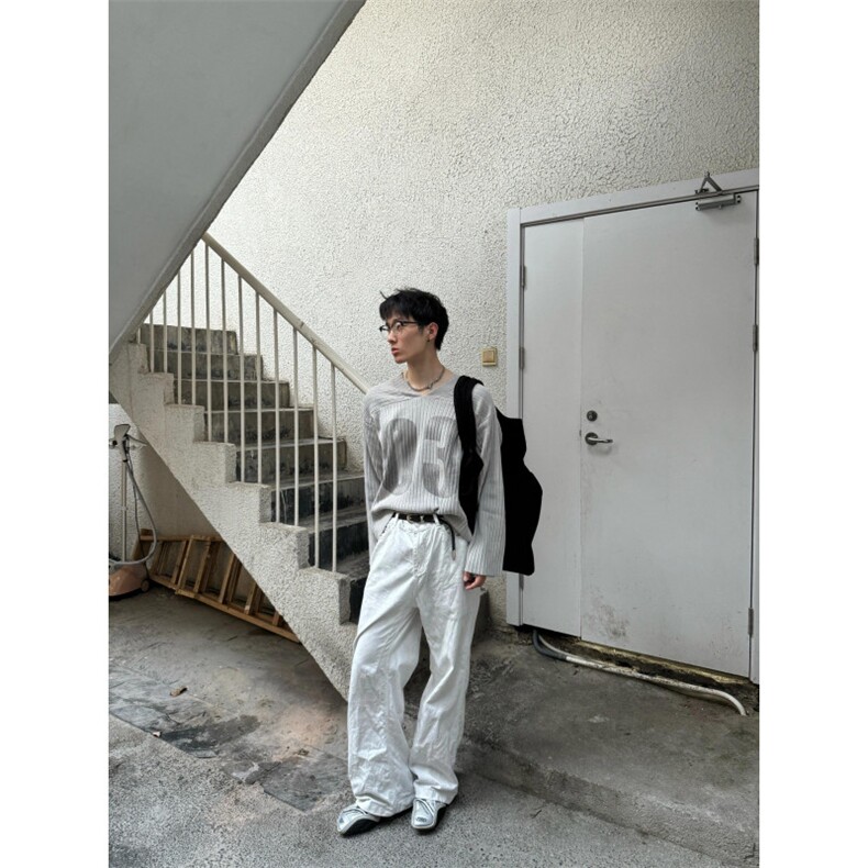 25M10-P60秋冬美式潮流男女套头针织衫V领毛衣休闲百搭打底衫,男装针织衫/毛衣,电商B327