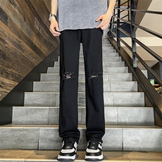 美式复古牛仔裤男新款高街裤子破洞潮牌宽松阔腿裤N1087-P40，男装牛仔裤，星座308B-2