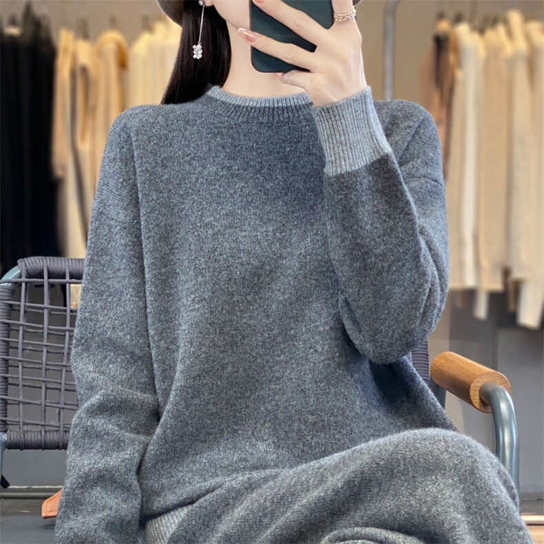 时尚拼色圆领毛衣套装显瘦百搭针织衫女秋冬季新款，女装套装/套裙，宛庄羊绒