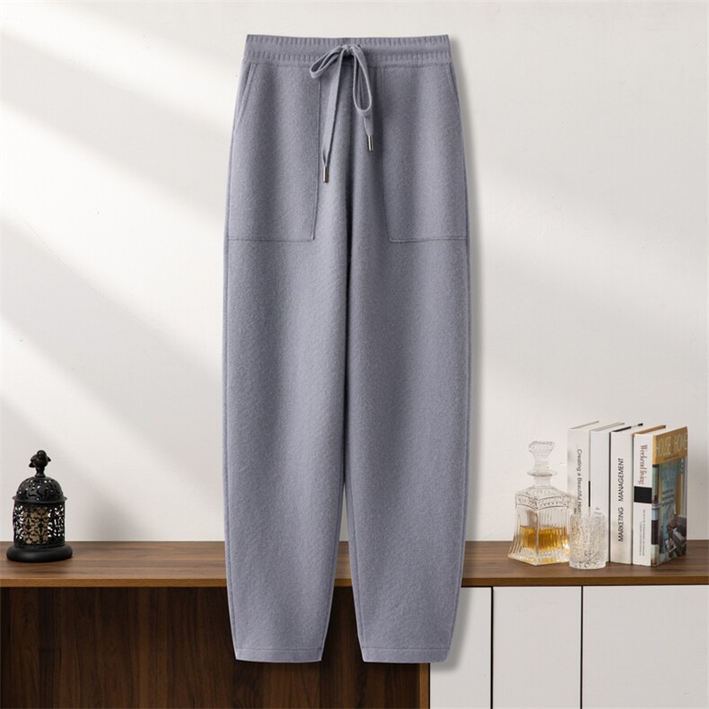 2025秋冬新款百搭女士密针斜纹加厚外兜裤，男装休闲裤，台绒羊绒