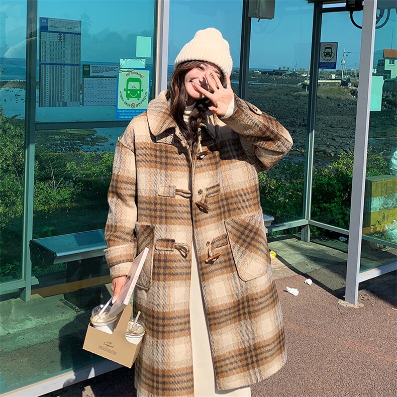 水衣源2530款格子羊毛呢羽绒服女中长款,女装羽绒服,水衣源