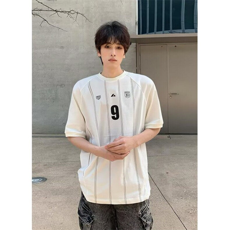 复古徽章数字印花短袖男T恤宽松ins情侣中性风运动球衣T61,男装T恤,星座1116A（原606A-3）
