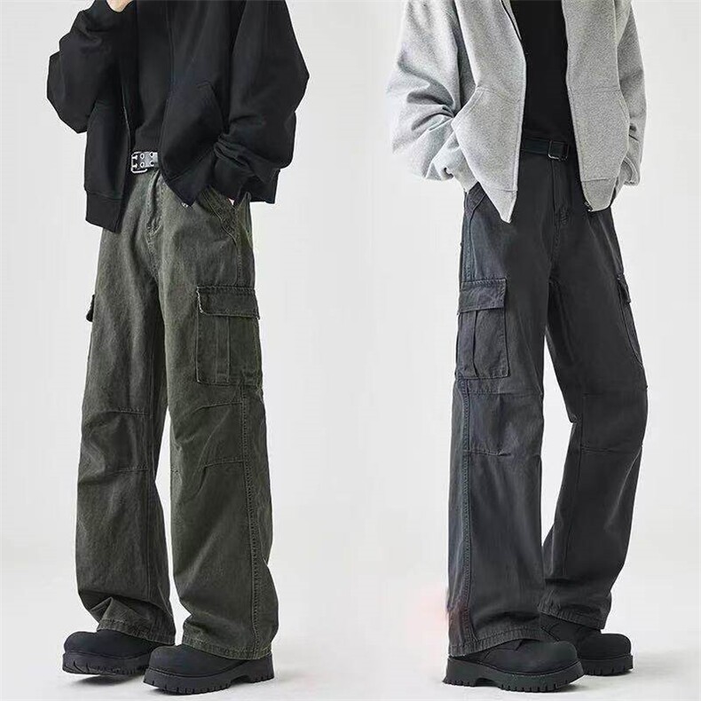 美式高街高腰阔腿裤男款vintage复古潮牌多口袋直筒工装裤子秋冬,男装休闲裤,电商B342