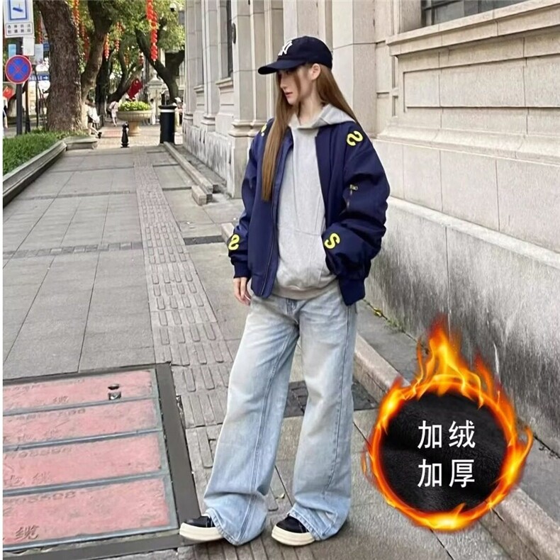 藏青色刺绣夹棉夹克外套男女潮牌美式情侣棉衣网图MF018-P63,男装棉衣,星座1001-1