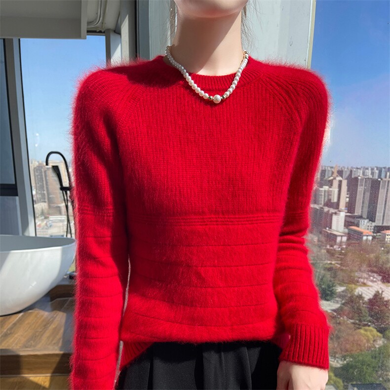 秋冬季新款舒适时尚百搭加厚圆领貂绒衫,针织衫/毛衣,冬贝尔貂绒