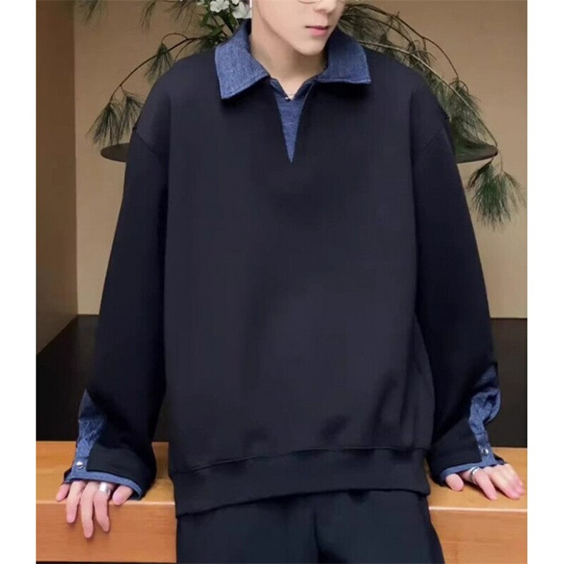 男装春季新款翻领高级感衬衫领上衣长袖卫衣男装潮W776,男装卫衣,星座1116A（原606A-3）
