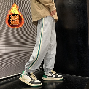 条纹撞色裤子男秋冬季加厚魔术贴束脚卫裤运动休闲裤 K49545-P39图片