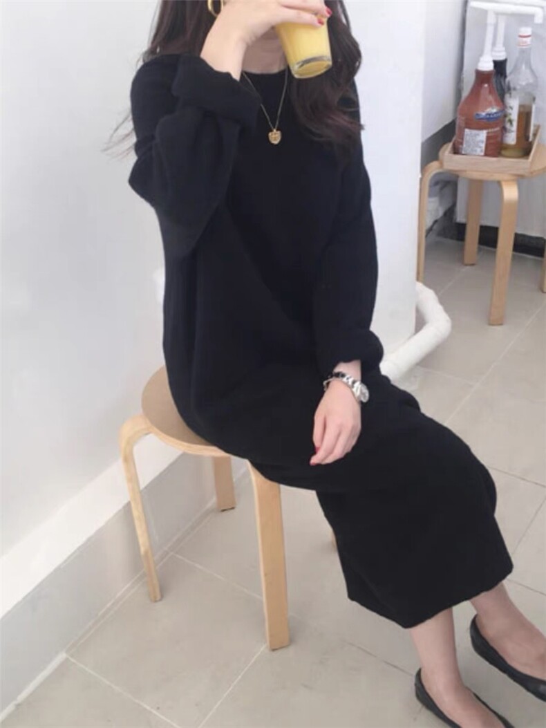 秋冬新款圆领羊绒衫女套头毛衣宽松连衣裙过膝羊毛打底衫,女装连衣裙,思途羊绒