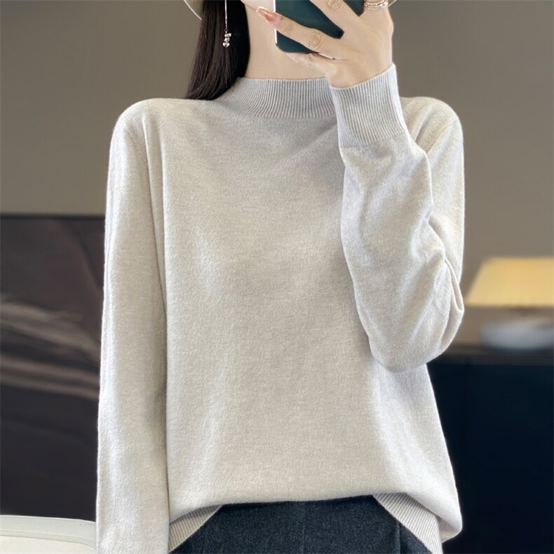 时尚百搭半高领女士针织衫秋冬必备打底衫简约纯色显瘦毛衣,针织衫/毛衣,昭美羊绒