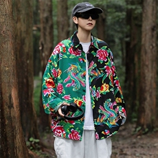 PC203男士休闲东北大花拼接长袖衬衫外套男女宽松寸衣汉服演出服，男装衬衫，星座115A(原星座507）