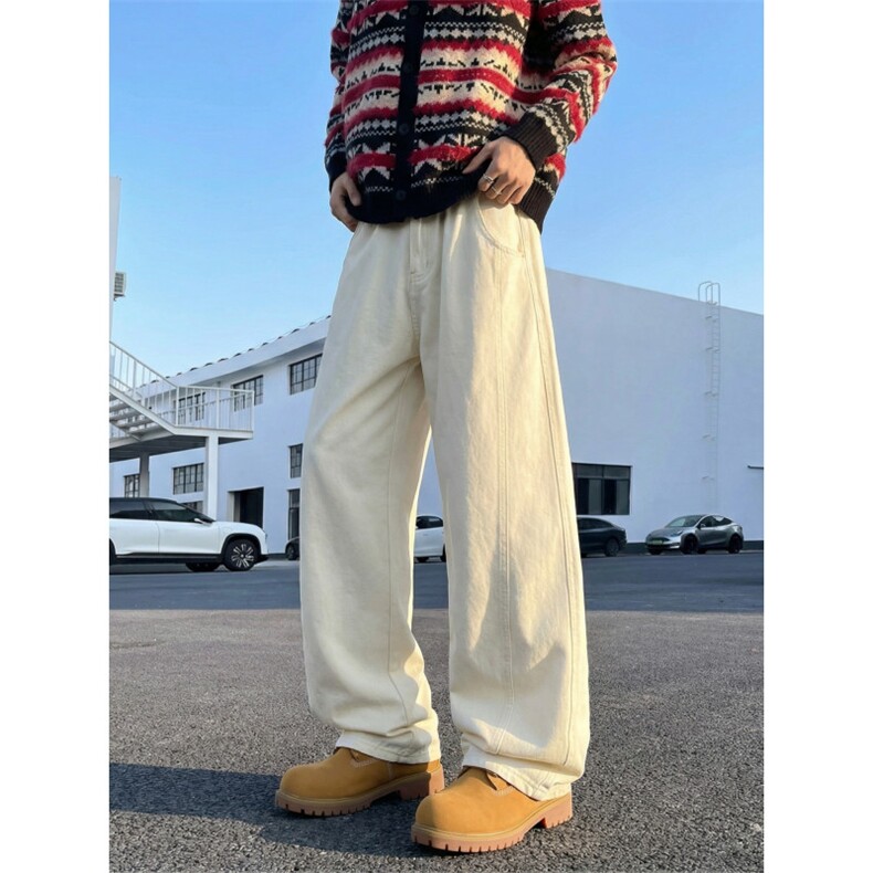 洗退水洗棉纯棉牛仔裤弯刀男春夏新款设计感宽松阔腿拖地长裤，男装牛仔裤，星座302A-2