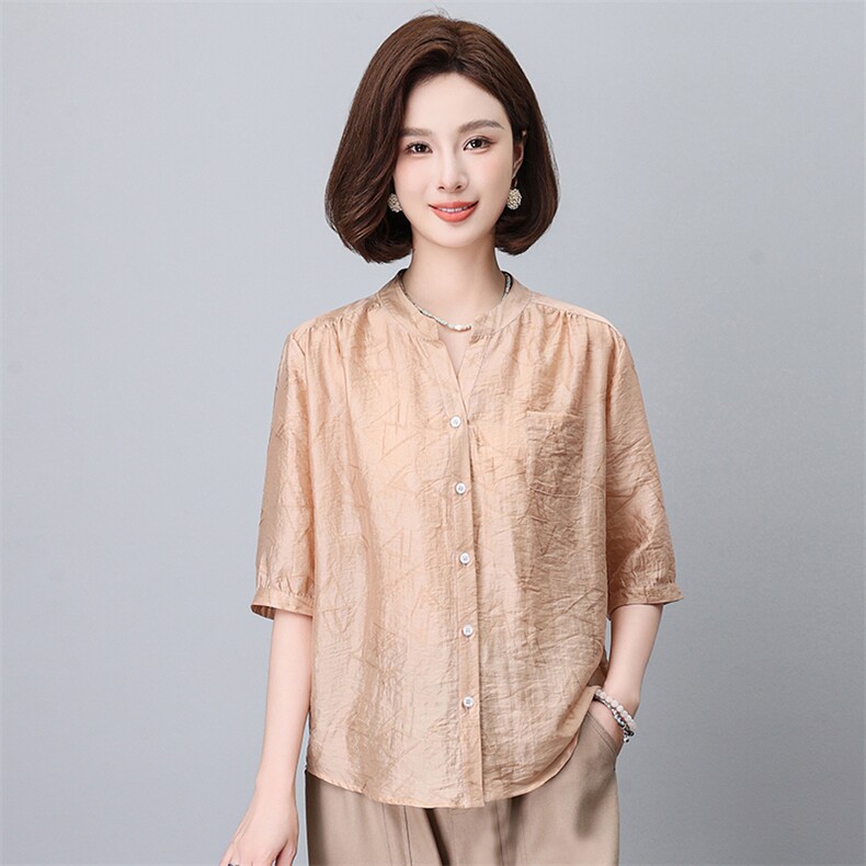 天丝衬衫女2025夏季新款时尚宽松中年妈妈洋气减龄亚麻,女装蕾丝衫/雪纺衫,悦见她