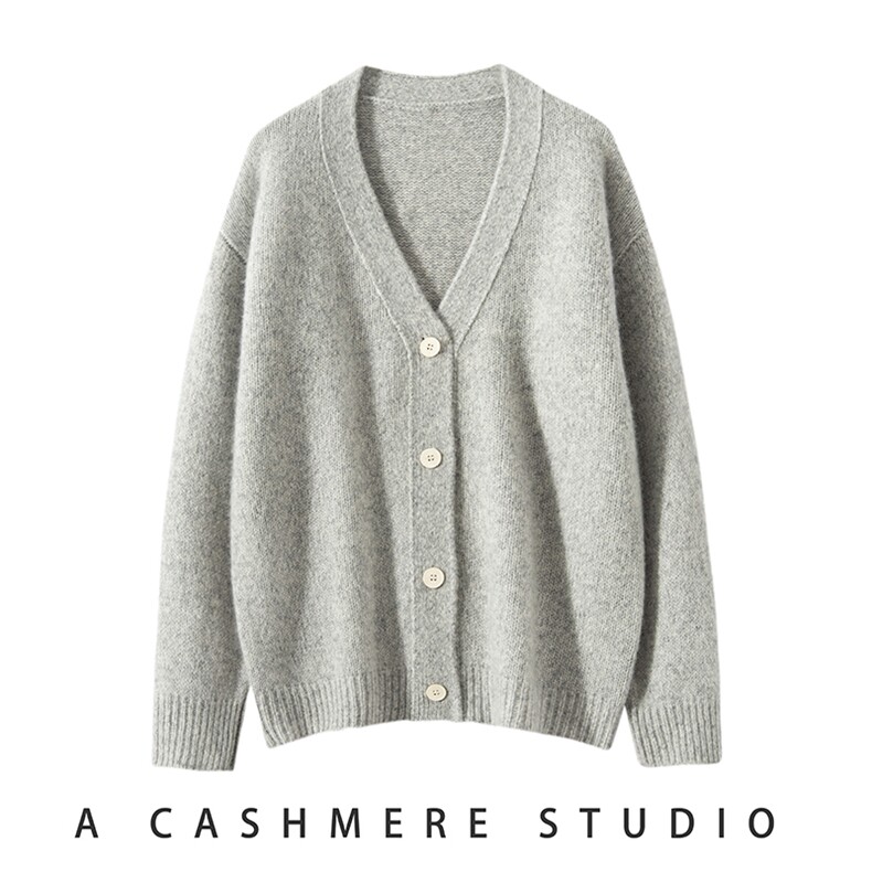 康宝莱纱线~75%山羊绒25%桑蚕丝！花纱V领针织开衫女宽松毛衣外套，女装羊绒衫，启东羊绒