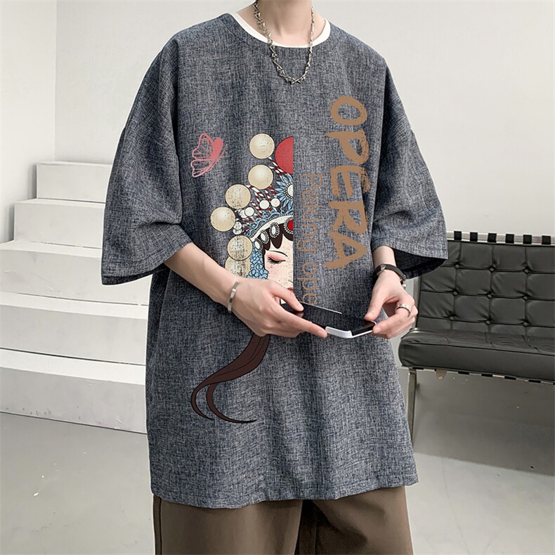 中国风短袖T恤男夏季薄款2025新款衣服大码潮牌圆领宽松半袖体恤,男装T恤,电商A040