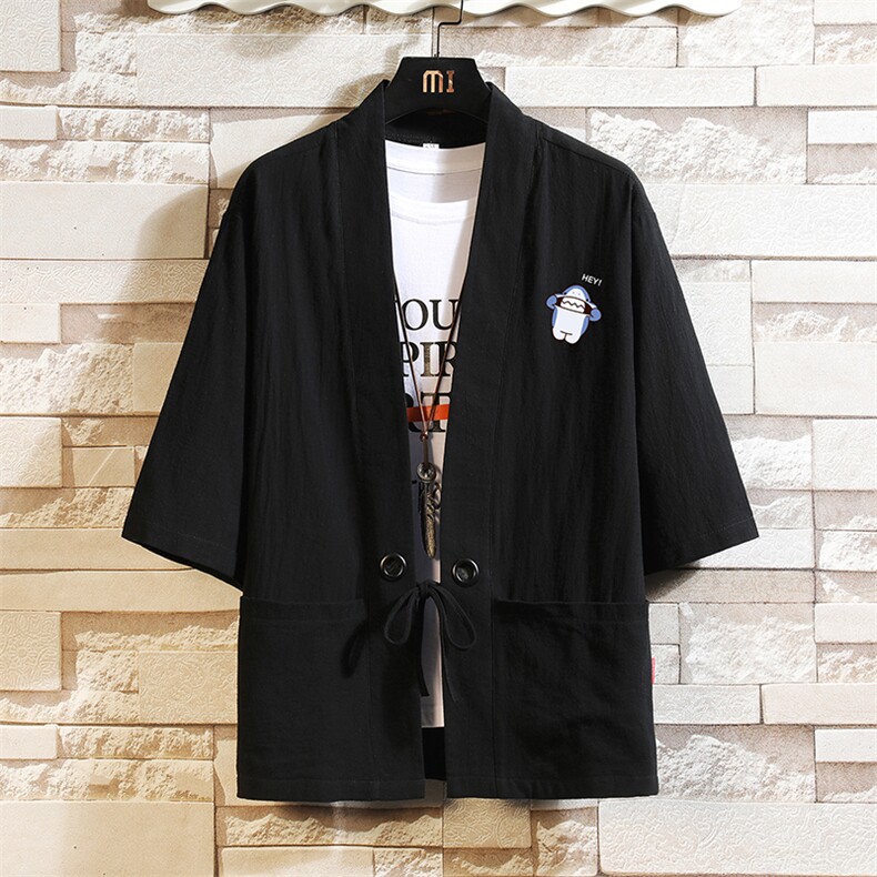 HF59167-P40风汉服男开衫外套七分袖道袍砖墙挂拍,男装民族服装,电商A040A