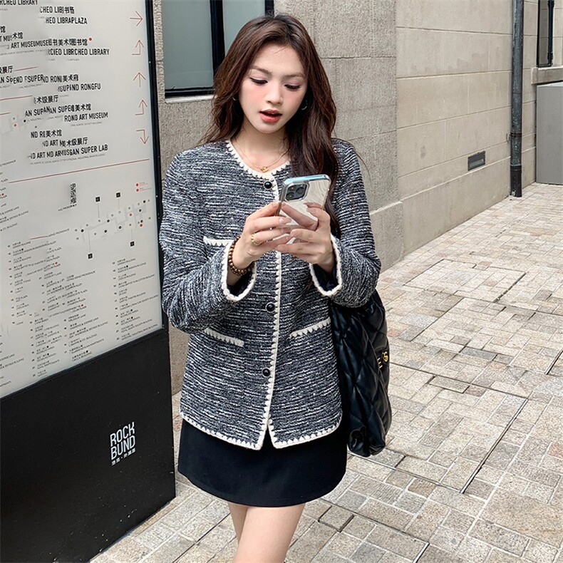 法式气质重工圆领小香风外套女2025春秋季新款显瘦高级感流行上衣,女装短外套,天使之佳话
