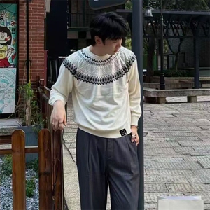 重磅秋冬装北极绒套头毛衣美式复古休闲慵懒风提花工艺针织衫外套图片