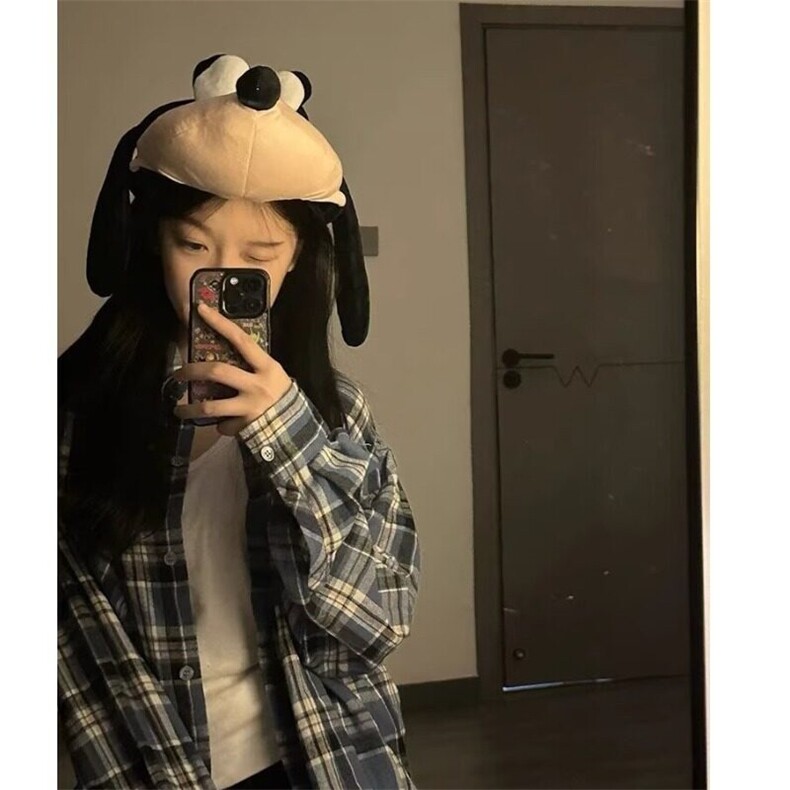 春秋季蓝色毛边长袖格纹宽松衬衫男女美式复古上衣休闲百搭外套潮,男装衬衫,星座506A