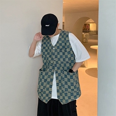 港风宽松休闲多口袋外套日系复古工装牛仔马甲男W3114-P34，男装背心/马甲，星座512-2