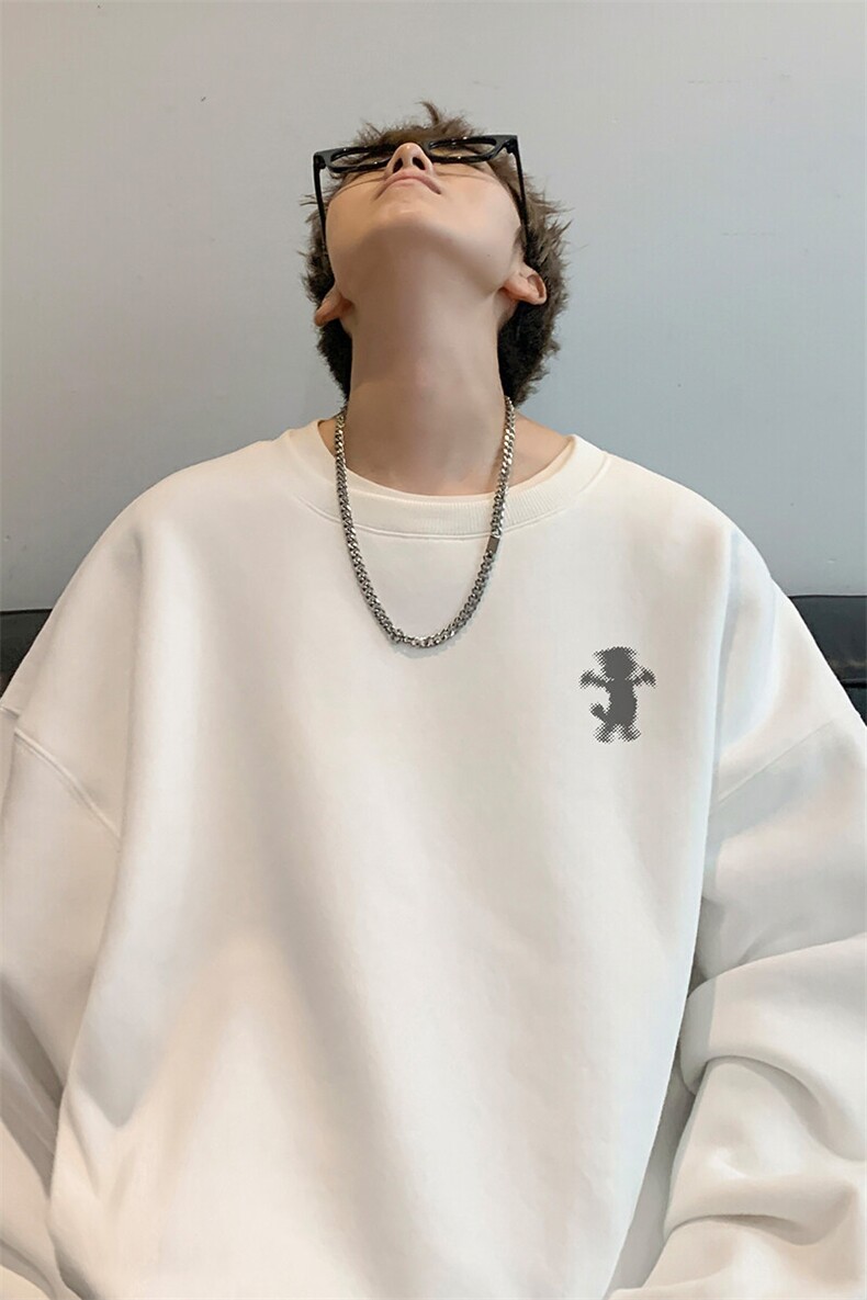 内景新款秋冬设计感印花圆领卫衣男宽松打底衫WY00395/P35加绒P45,男装卫衣,电商B316