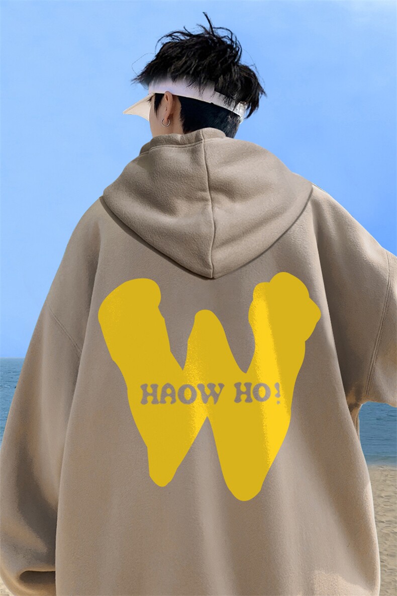 ！秋季重磅宽松大码港风黄W印花连帽卫衣LW115-特p35,男装卫衣,星座508（原C305）