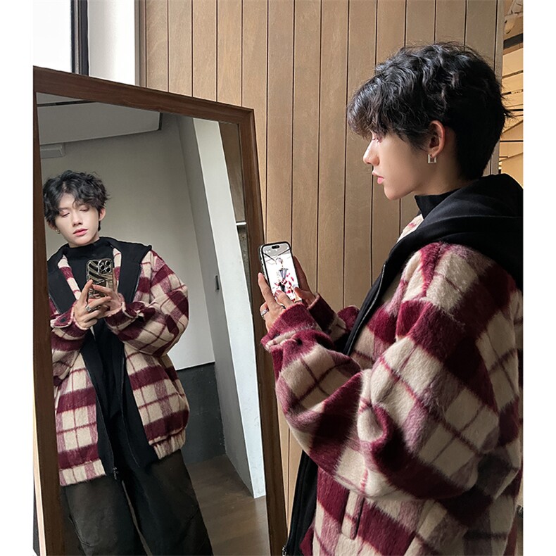 小香风秋装新款拼色男士毛呢港风连帽夹克外套A071-JK108-P125,男装夹克,电商A071