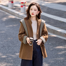 毛呢外套女中长款2025秋冬新款独特超好看高级感连帽斗篷呢子大衣，女装短外套，伊仟回