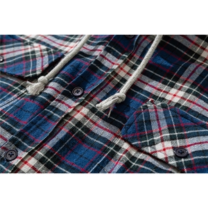 白底连帽格子衬衫男大码M-5XL.棉帽子聚酯纤维CS77918P60图片